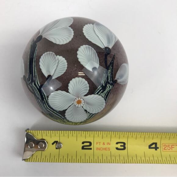 Orient & Flume White Flower on Branches Lampwork 1981 Paperweight Signed Sillars - Picture 11 of 16